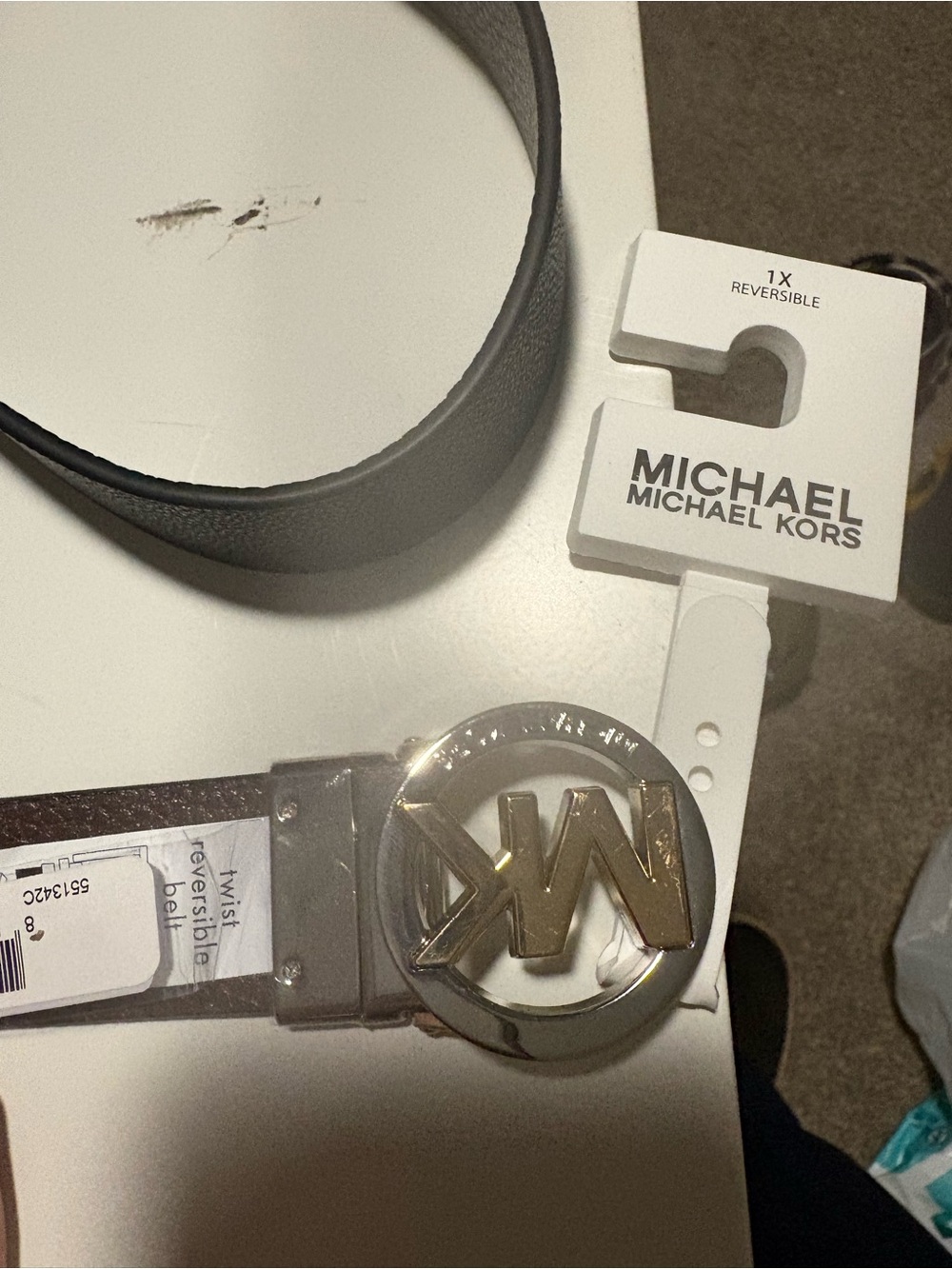 Michael Kors Women’s Reversible Belt in Black with Gold Logo Buckle